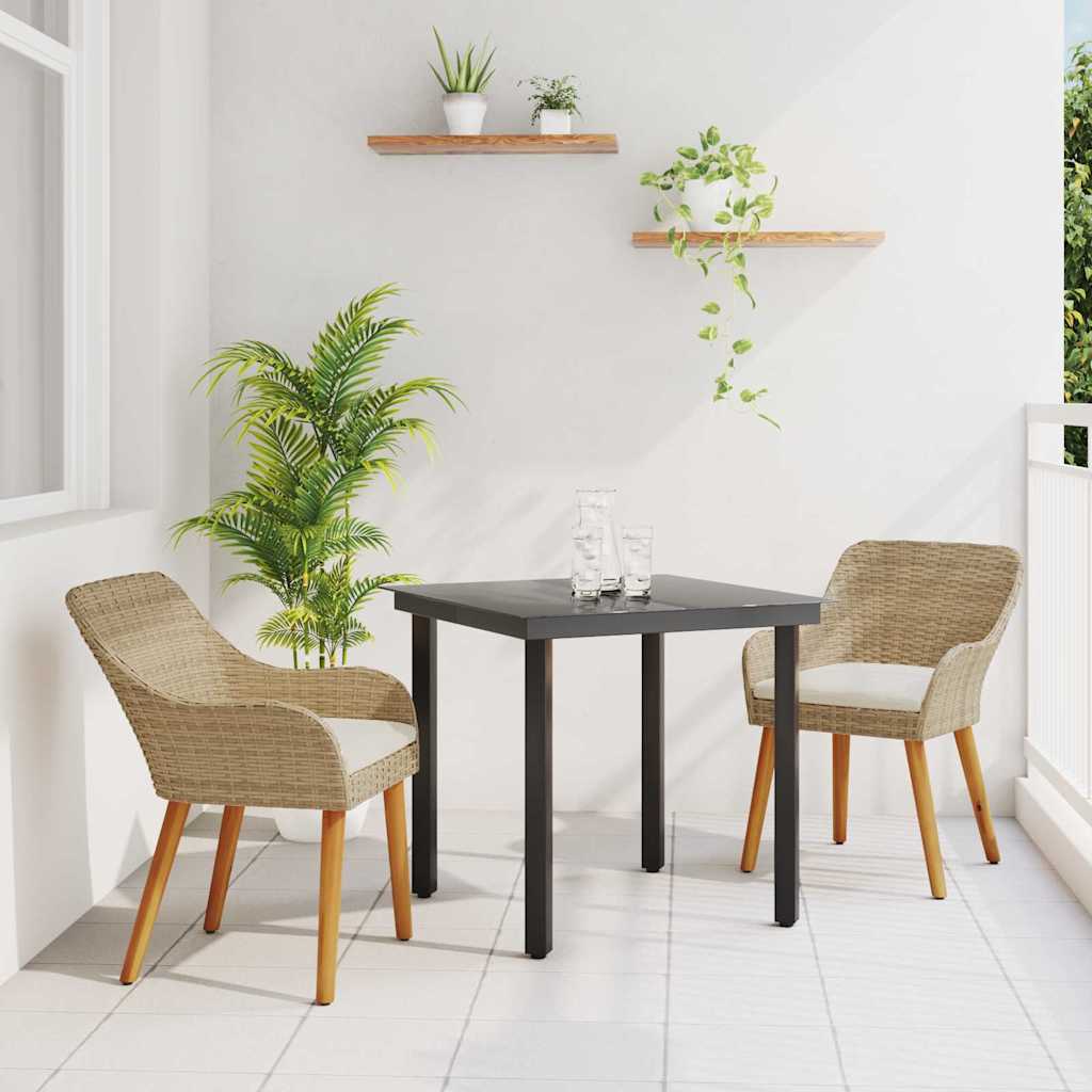 Tuin eettafelset met kussen 3 pcs Beige poly rattan is nu te koop bij PeponiXL, paradijselijk wonen!