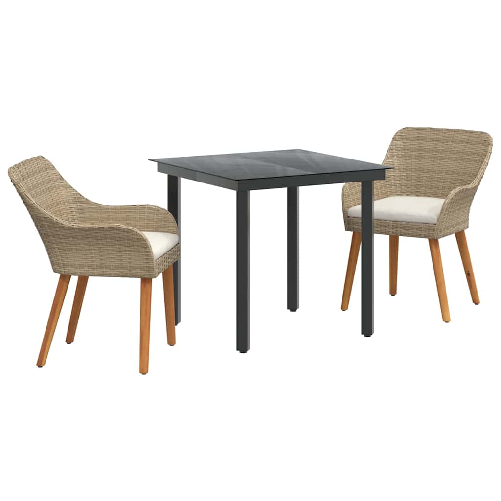 Tuin eettafelset met kussen 3 pcs Beige poly rattan is nu te koop bij PeponiXL, paradijselijk wonen!