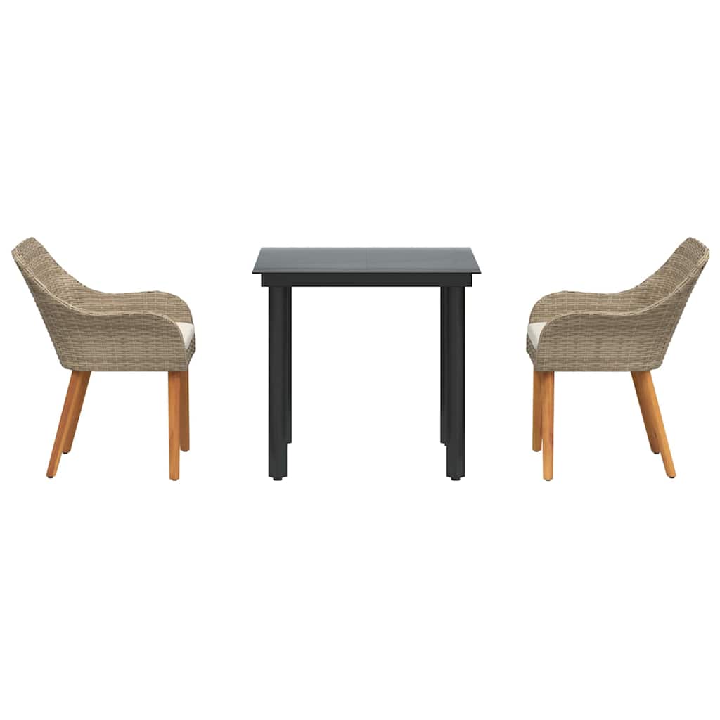Tuin eettafelset met kussen 3 pcs Beige poly rattan is nu te koop bij PeponiXL, paradijselijk wonen!