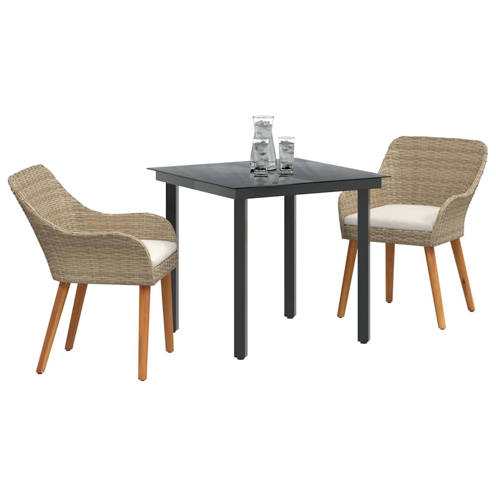 Tuin eettafelset met kussen 3 pcs Beige poly rattan is nu te koop bij PeponiXL, paradijselijk wonen!