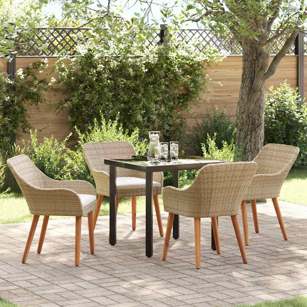Tuin eettafelset met kussen 5 pcs Beige poly rattan is nu te koop bij PeponiXL, paradijselijk wonen!