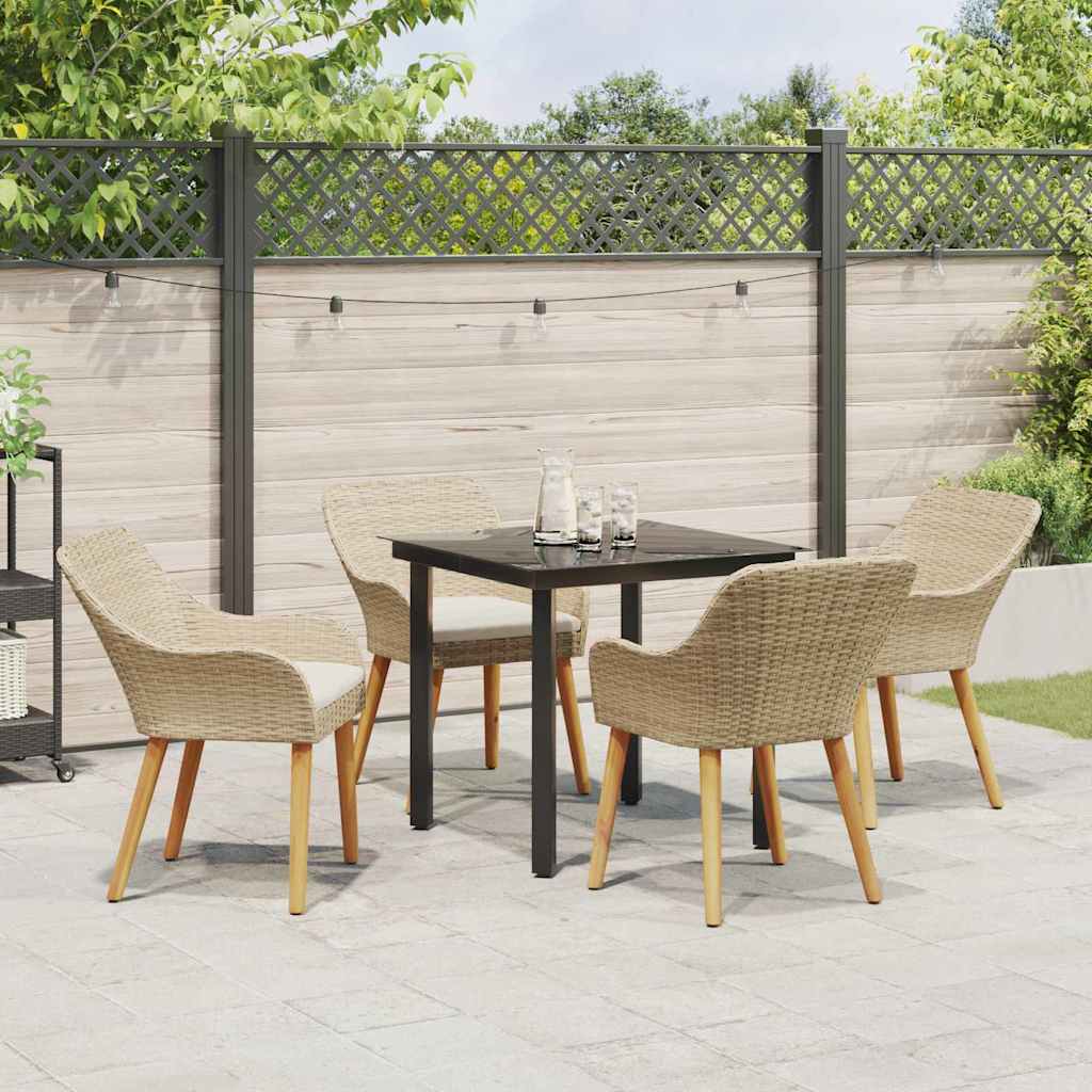 Tuin eettafelset met kussen 5 pcs Beige poly rattan is nu te koop bij PeponiXL, paradijselijk wonen!