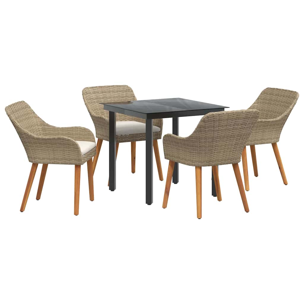 Tuin eettafelset met kussen 5 pcs Beige poly rattan is nu te koop bij PeponiXL, paradijselijk wonen!