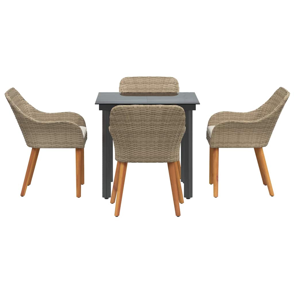 Tuin eettafelset met kussen 5 pcs Beige poly rattan is nu te koop bij PeponiXL, paradijselijk wonen!