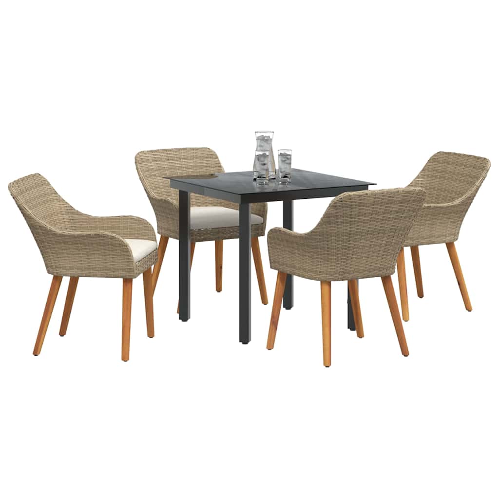 Tuin eettafelset met kussen 5 pcs Beige poly rattan is nu te koop bij PeponiXL, paradijselijk wonen!
