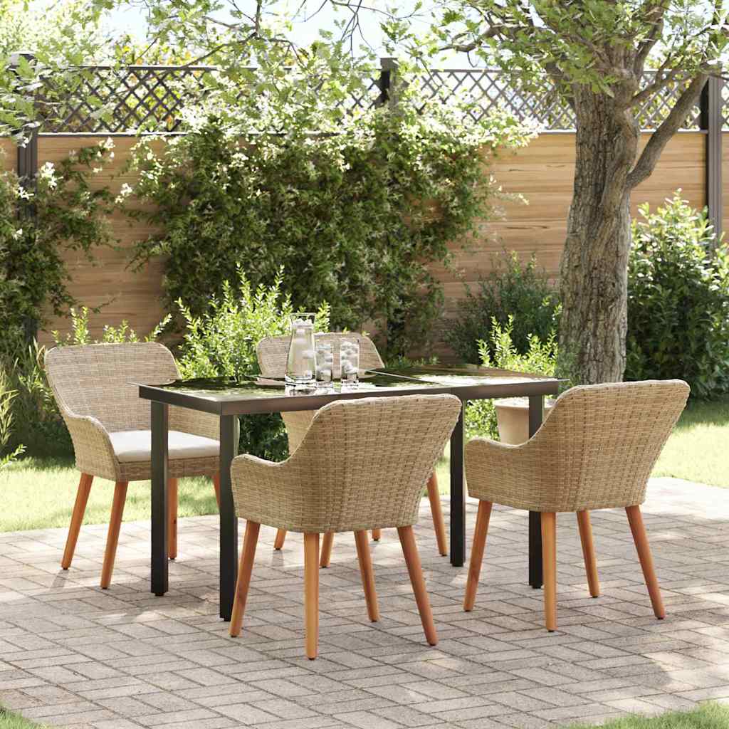 Tuin eettafelset met kussen 5 pcs Beige poly rattan is nu te koop bij PeponiXL, paradijselijk wonen!