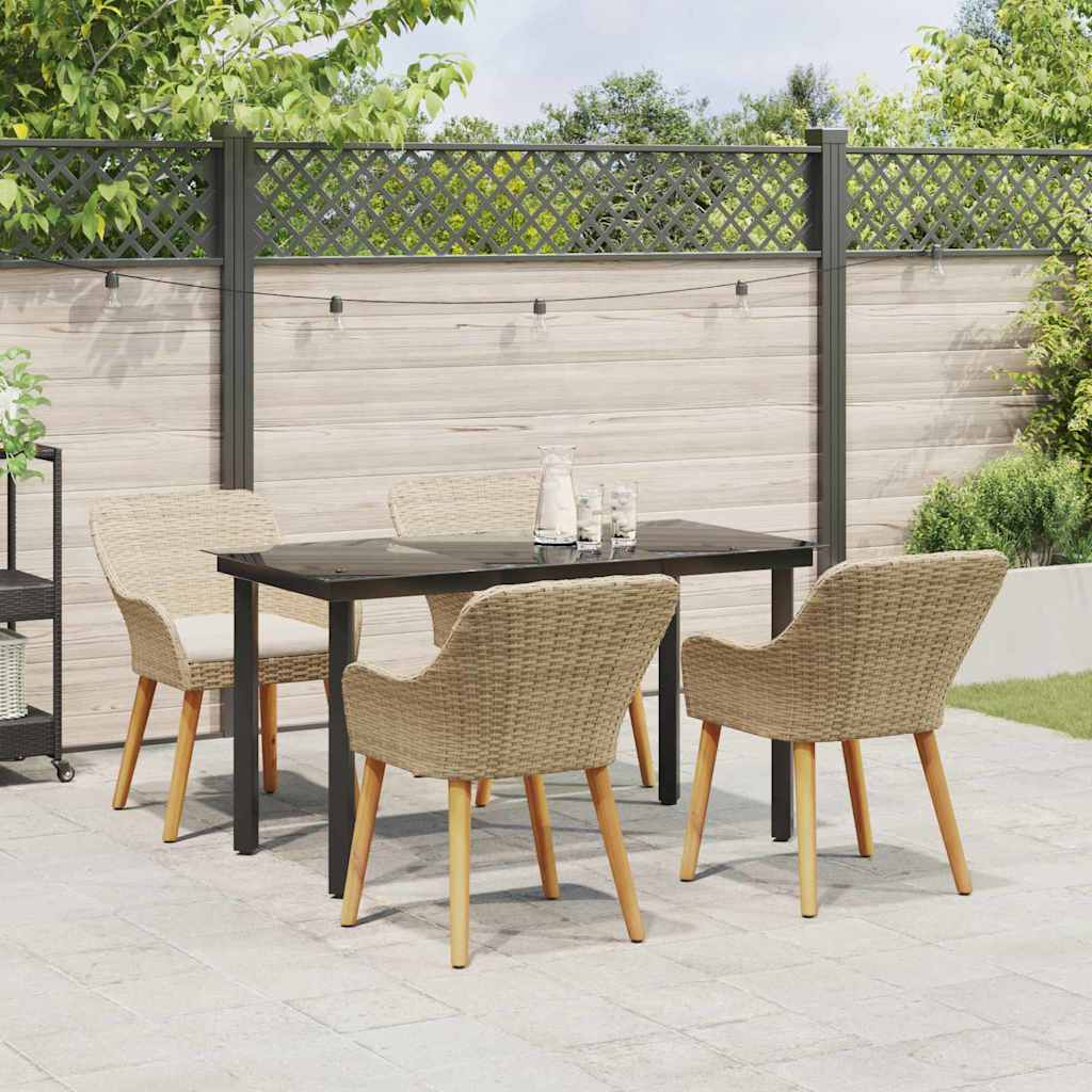 Tuin eettafelset met kussen 5 pcs Beige poly rattan is nu te koop bij PeponiXL, paradijselijk wonen!