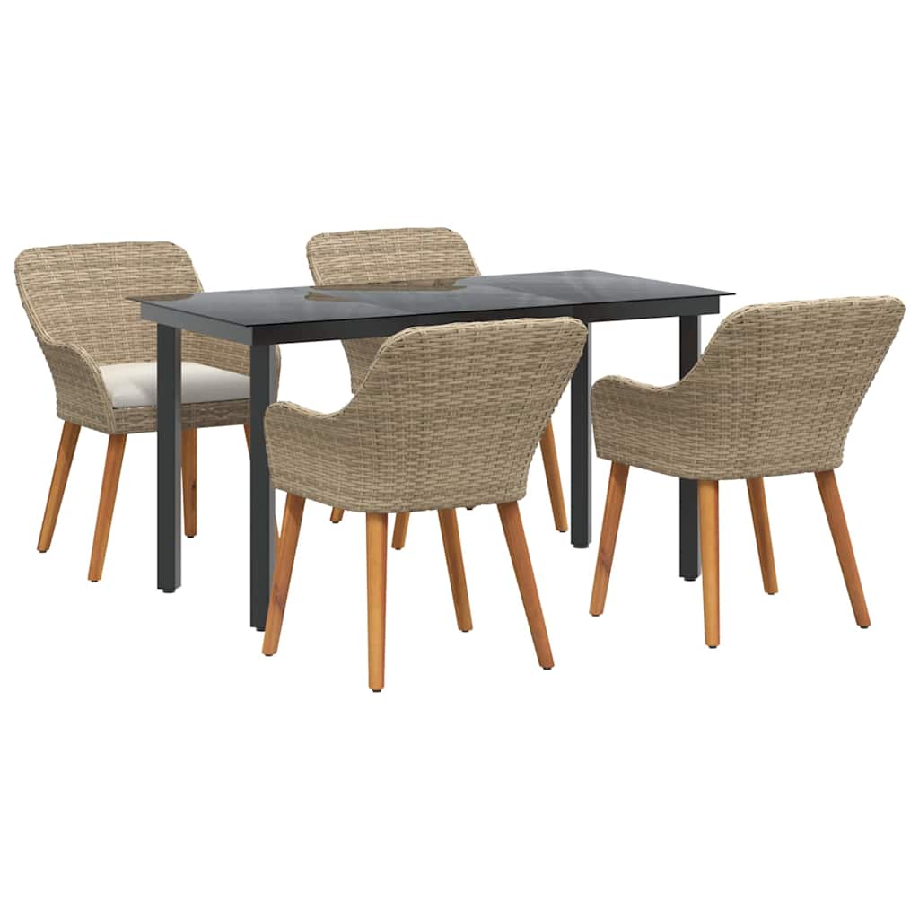 Tuin eettafelset met kussen 5 pcs Beige poly rattan is nu te koop bij PeponiXL, paradijselijk wonen!