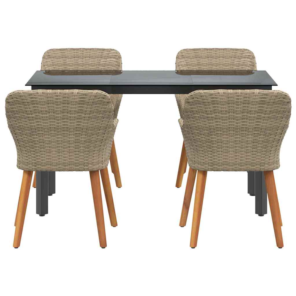 Tuin eettafelset met kussen 5 pcs Beige poly rattan is nu te koop bij PeponiXL, paradijselijk wonen!