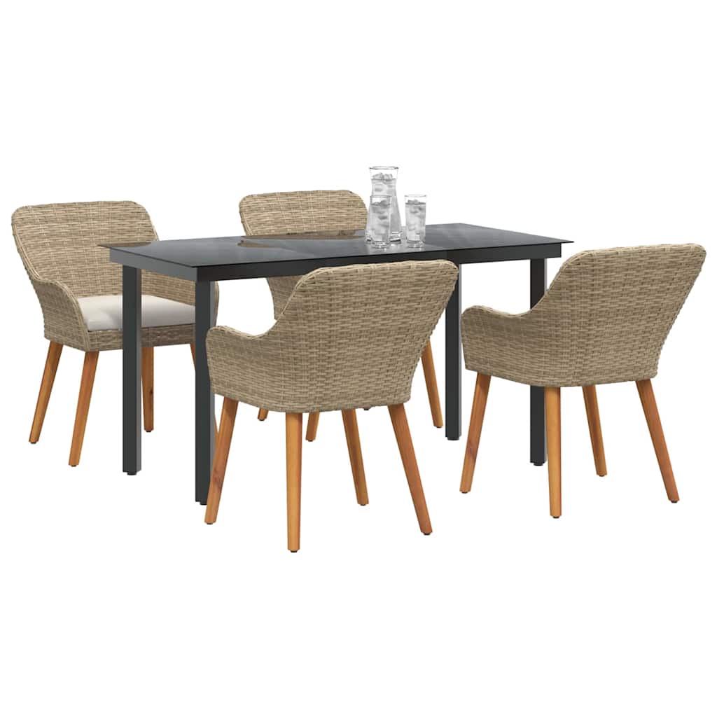 Tuin eettafelset met kussen 5 pcs Beige poly rattan is nu te koop bij PeponiXL, paradijselijk wonen!