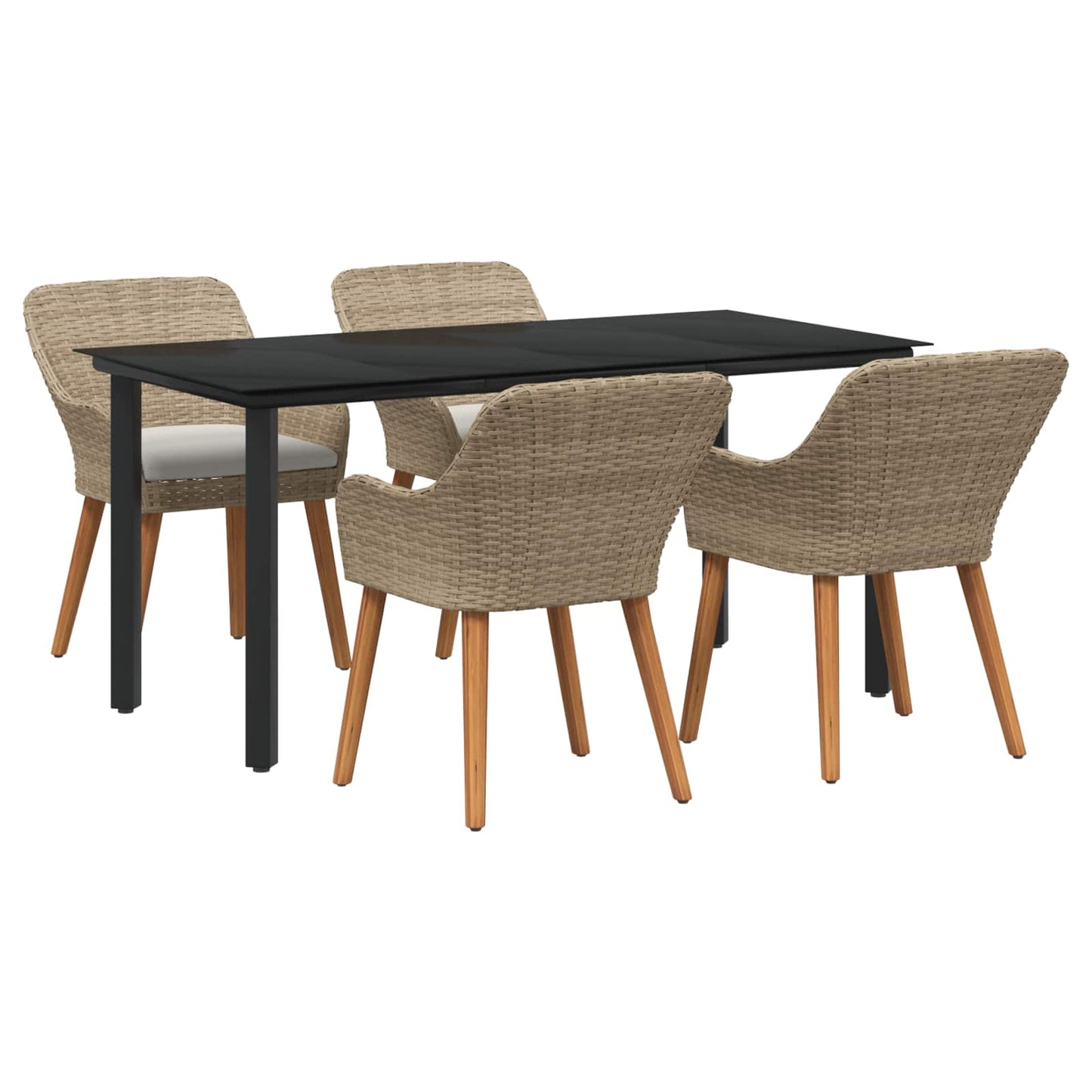 Tuin eettafelset met kussen 5 pcs Beige poly rattan is nu te koop bij PeponiXL, paradijselijk wonen!