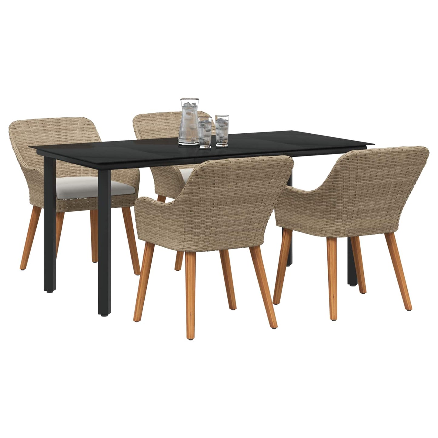Tuin eettafelset met kussen 5 pcs Beige poly rattan is nu te koop bij PeponiXL, paradijselijk wonen!