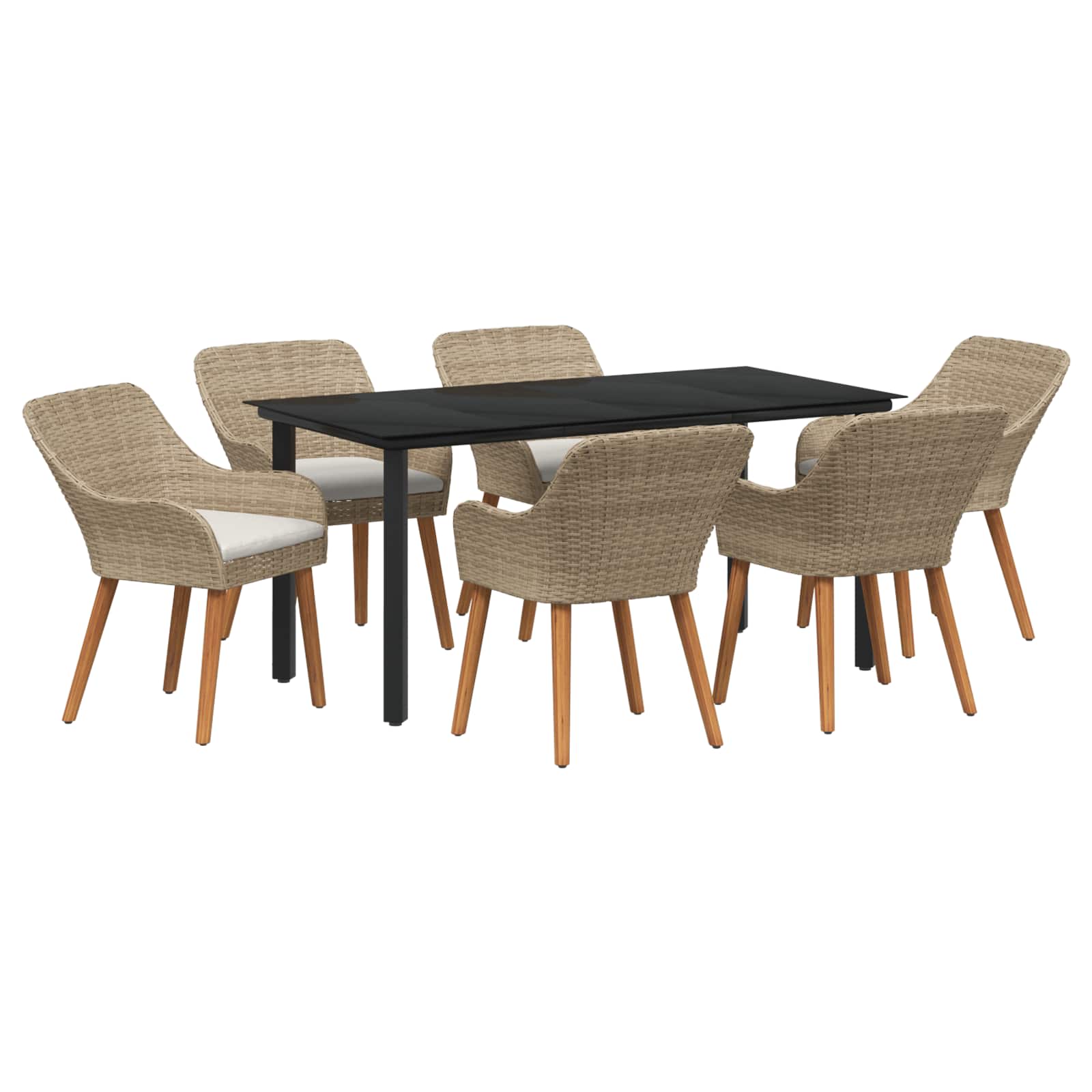 Tuin eettafelset met kussen 7 pcs Beige poly rattan is nu te koop bij PeponiXL, paradijselijk wonen!