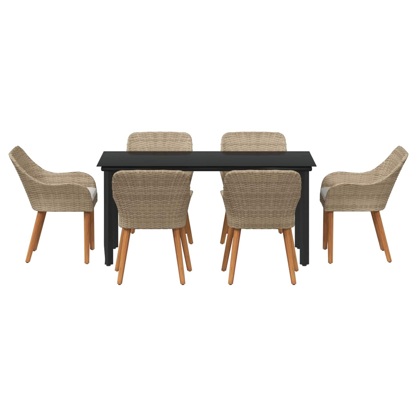 Tuin eettafelset met kussen 7 pcs Beige poly rattan is nu te koop bij PeponiXL, paradijselijk wonen!