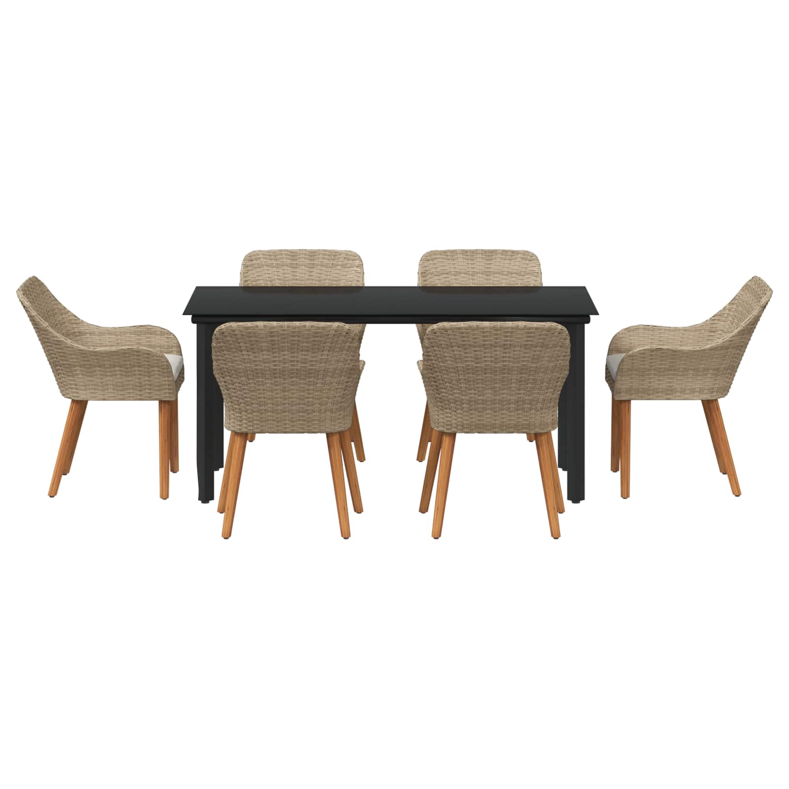 Tuin eettafelset met kussen 7 pcs Beige poly rattan is nu te koop bij PeponiXL, paradijselijk wonen!