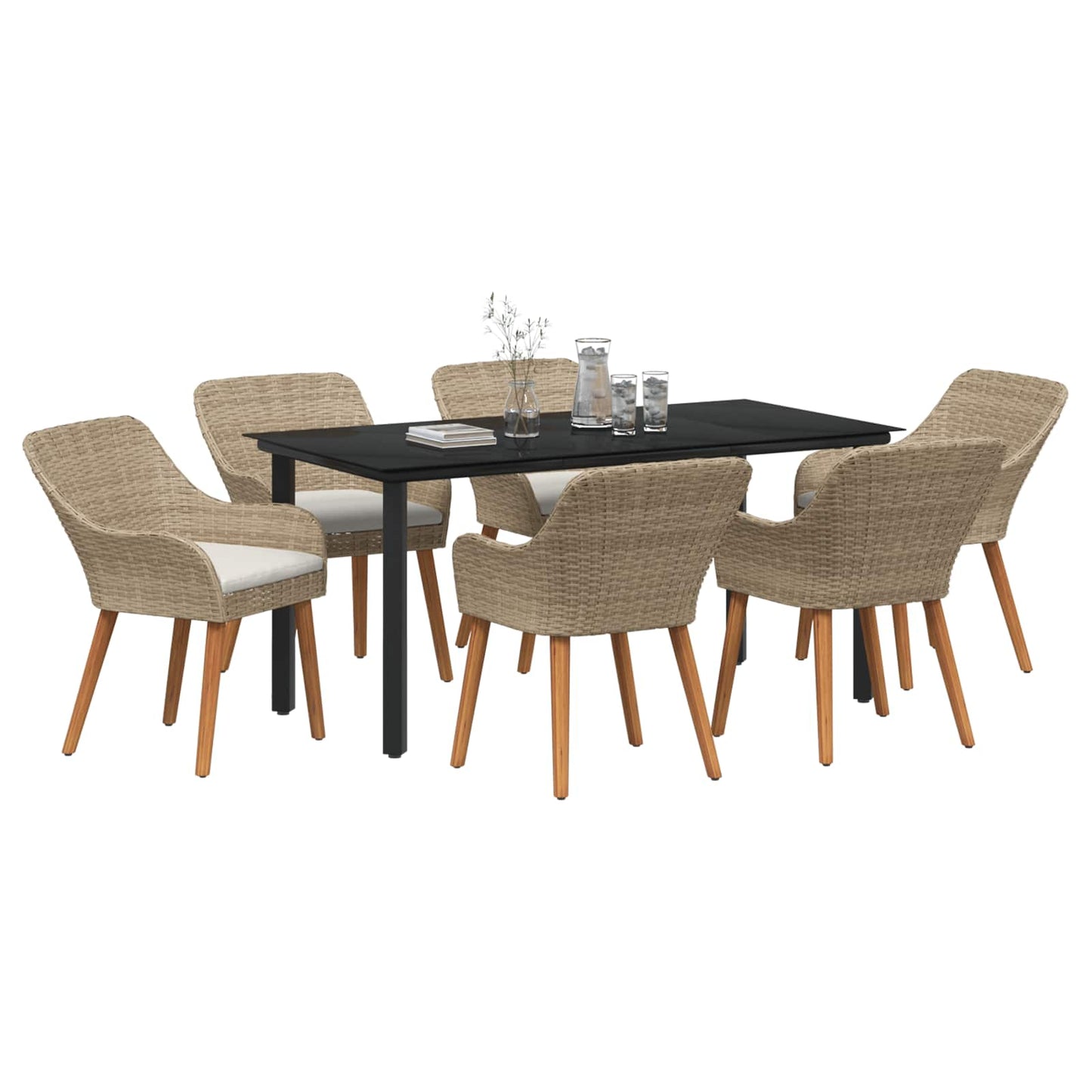 Tuin eettafelset met kussen 7 pcs Beige poly rattan is nu te koop bij PeponiXL, paradijselijk wonen!