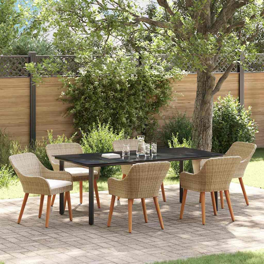 Tuin eettafelset met kussen 7 pcs Beige poly rattan is nu te koop bij PeponiXL, paradijselijk wonen!