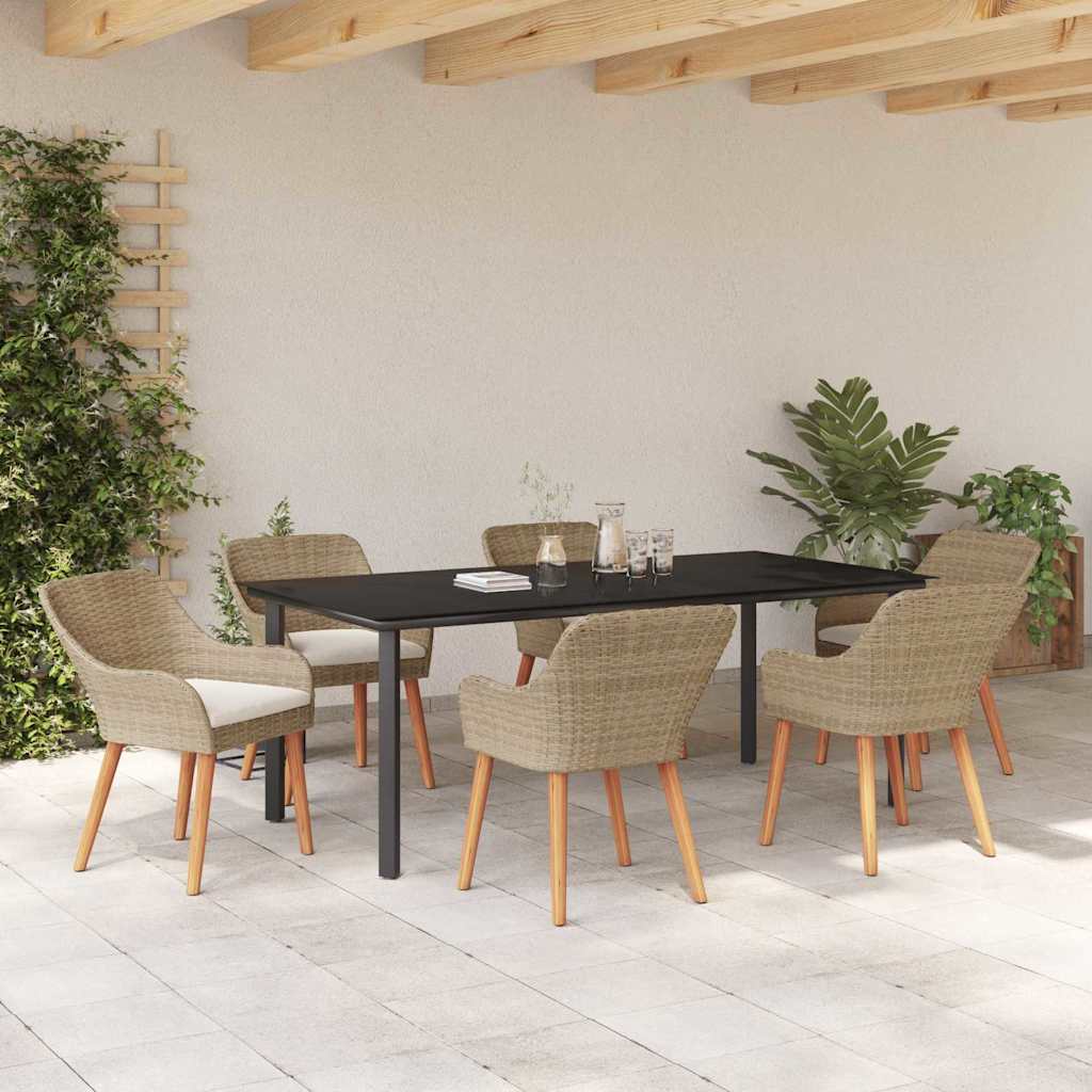Tuin eettafelset met kussen 7 pcs Beige poly rattan is nu te koop bij PeponiXL, paradijselijk wonen!