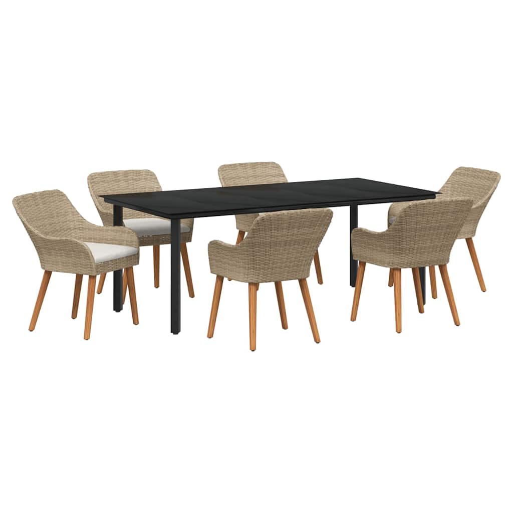 Tuin eettafelset met kussen 7 pcs Beige poly rattan is nu te koop bij PeponiXL, paradijselijk wonen!