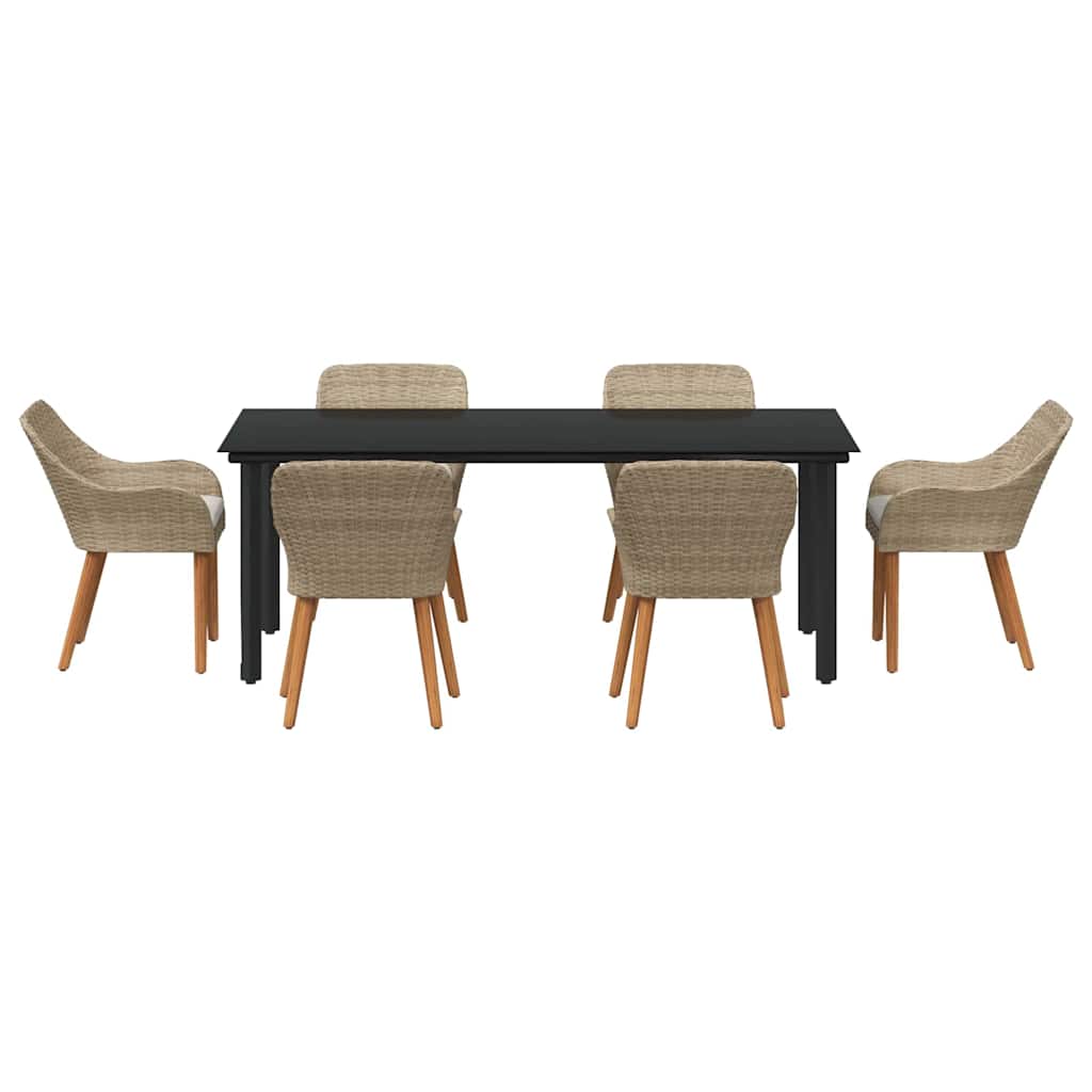 Tuin eettafelset met kussen 7 pcs Beige poly rattan is nu te koop bij PeponiXL, paradijselijk wonen!