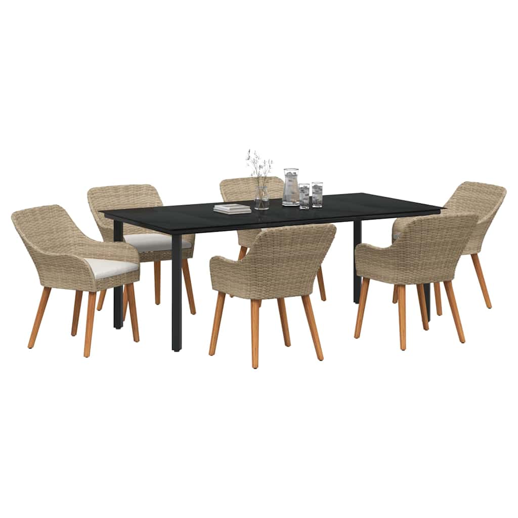 Tuin eettafelset met kussen 7 pcs Beige poly rattan is nu te koop bij PeponiXL, paradijselijk wonen!