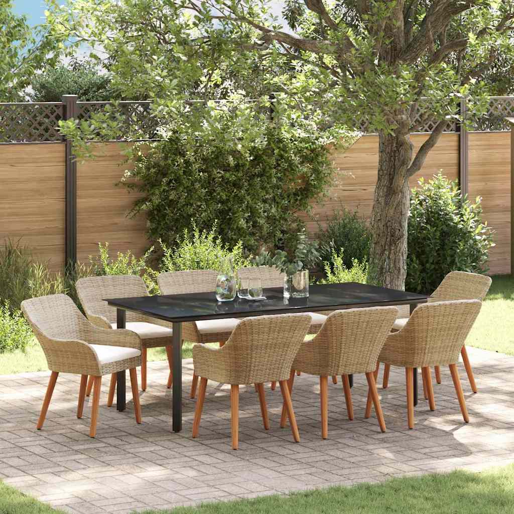 Tuin eettafelset met kussen 9 pcs Beige poly rattan is nu te koop bij PeponiXL, paradijselijk wonen!