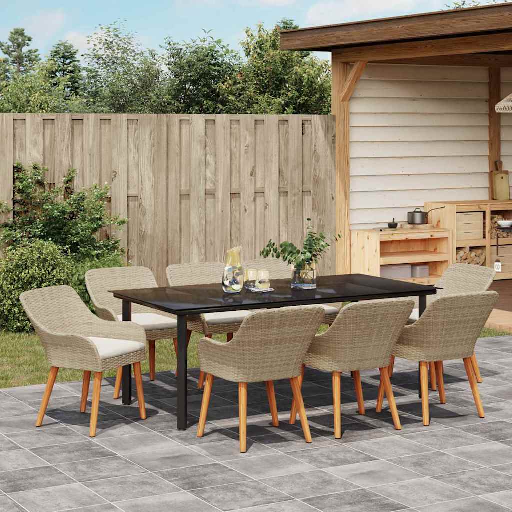 Tuin eettafelset met kussen 9 pcs Beige poly rattan is nu te koop bij PeponiXL, paradijselijk wonen!