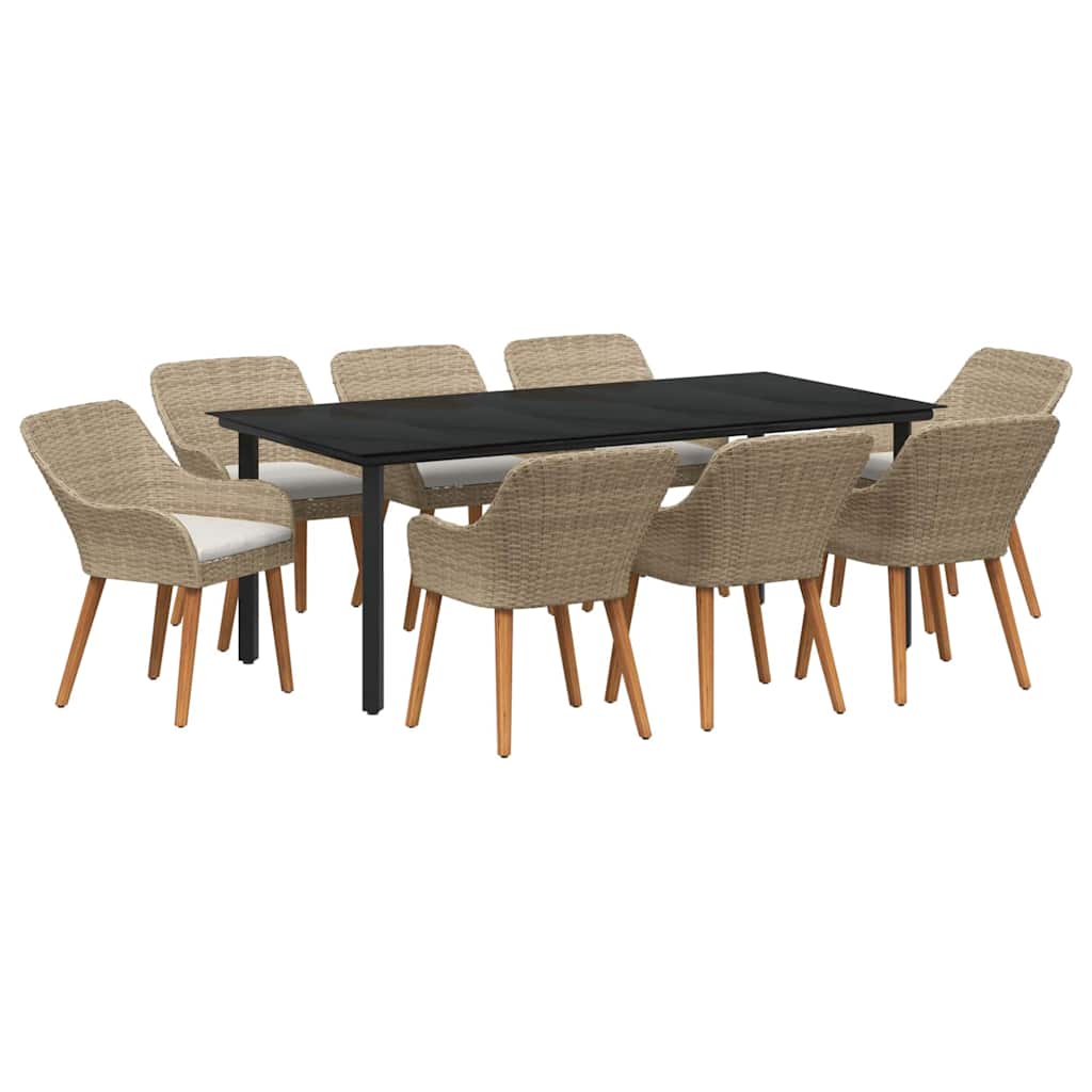 Tuin eettafelset met kussen 9 pcs Beige poly rattan is nu te koop bij PeponiXL, paradijselijk wonen!