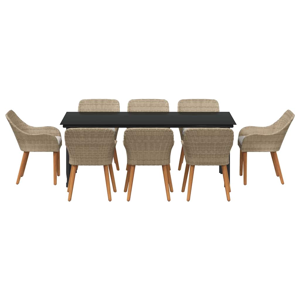 Tuin eettafelset met kussen 9 pcs Beige poly rattan is nu te koop bij PeponiXL, paradijselijk wonen!