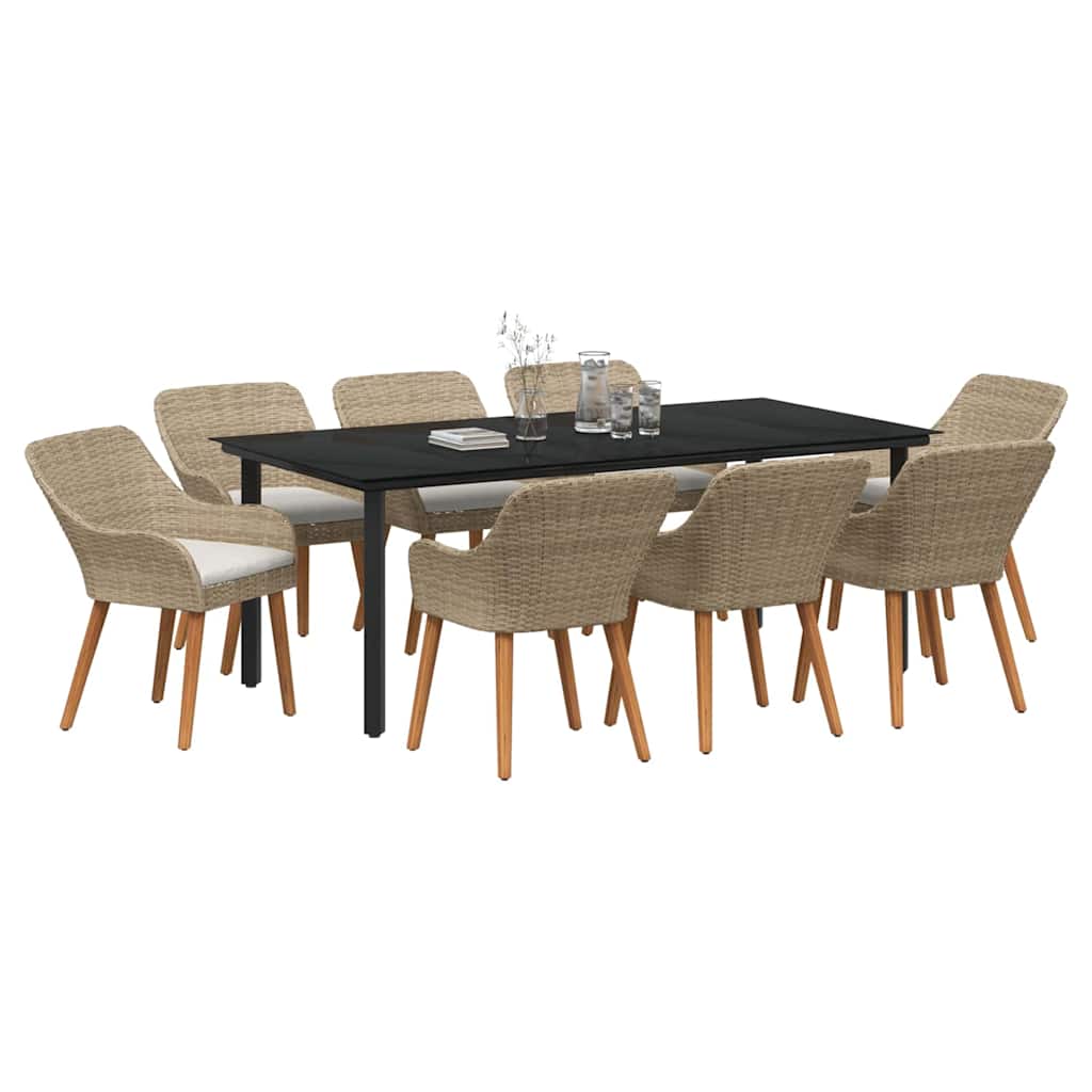 Tuin eettafelset met kussen 9 pcs Beige poly rattan is nu te koop bij PeponiXL, paradijselijk wonen!