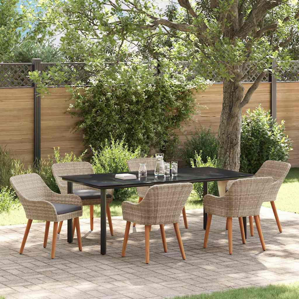 Tuin eettafelset met kussen 7 pcs Lichtgrijs poly rattan is nu te koop bij PeponiXL, paradijselijk wonen!