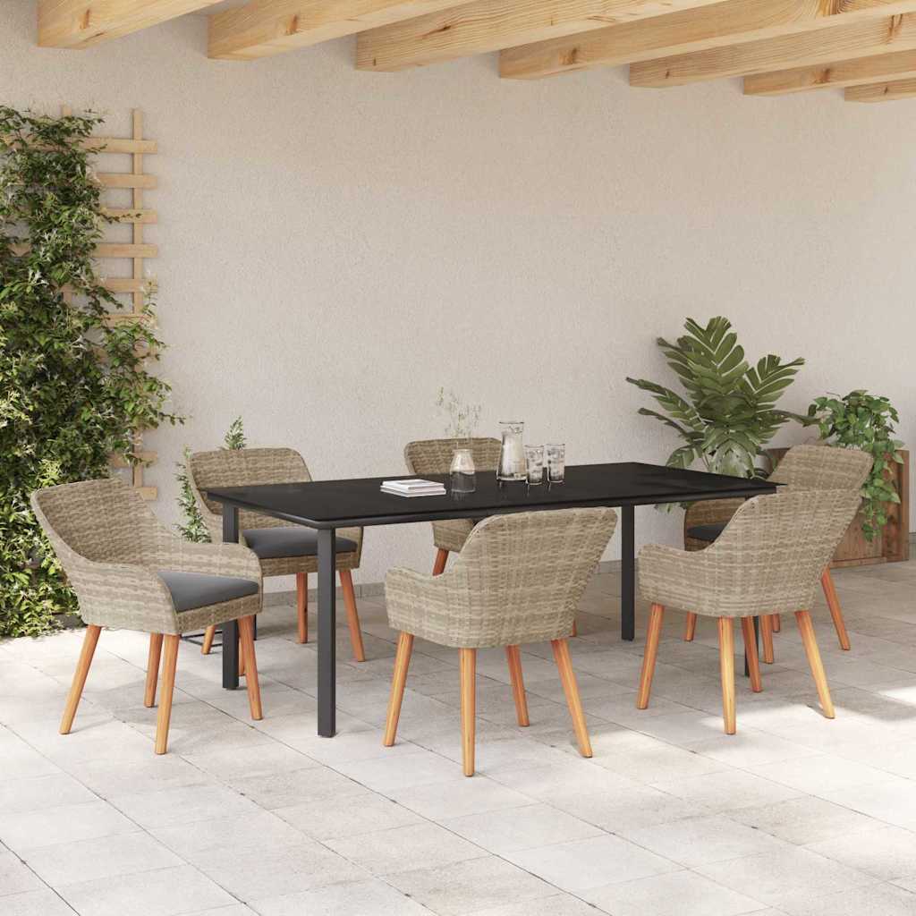 Tuin eettafelset met kussen 7 pcs Lichtgrijs poly rattan is nu te koop bij PeponiXL, paradijselijk wonen!