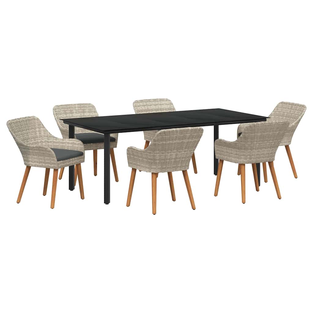 Tuin eettafelset met kussen 7 pcs Lichtgrijs poly rattan is nu te koop bij PeponiXL, paradijselijk wonen!