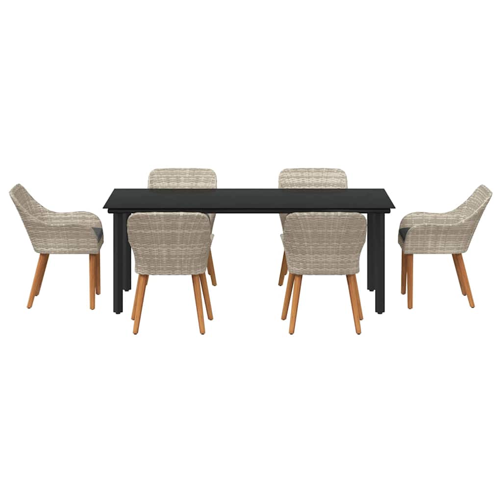Tuin eettafelset met kussen 7 pcs Lichtgrijs poly rattan is nu te koop bij PeponiXL, paradijselijk wonen!
