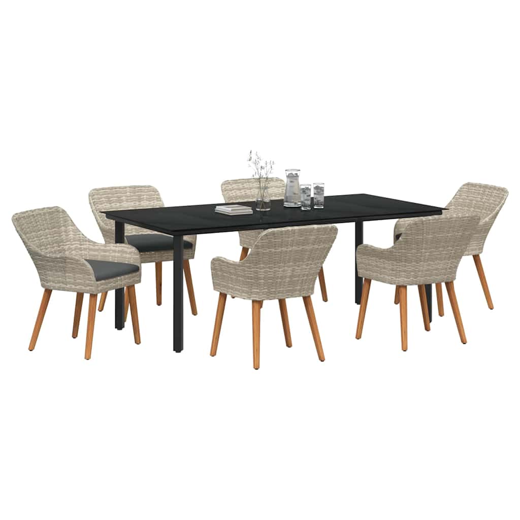 Tuin eettafelset met kussen 7 pcs Lichtgrijs poly rattan is nu te koop bij PeponiXL, paradijselijk wonen!