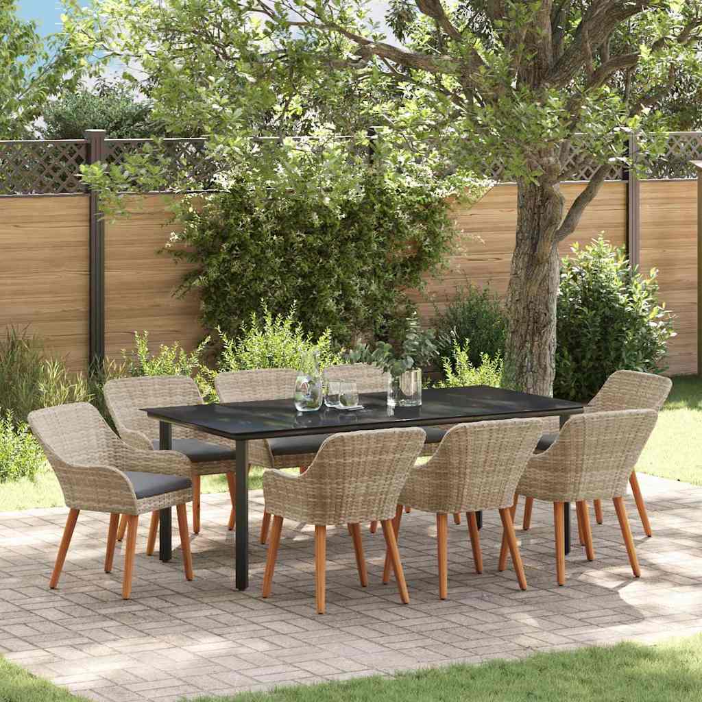 Tuin eettafelset met kussen 9 pcs Lichtgrijs poly rattan is nu te koop bij PeponiXL, paradijselijk wonen!