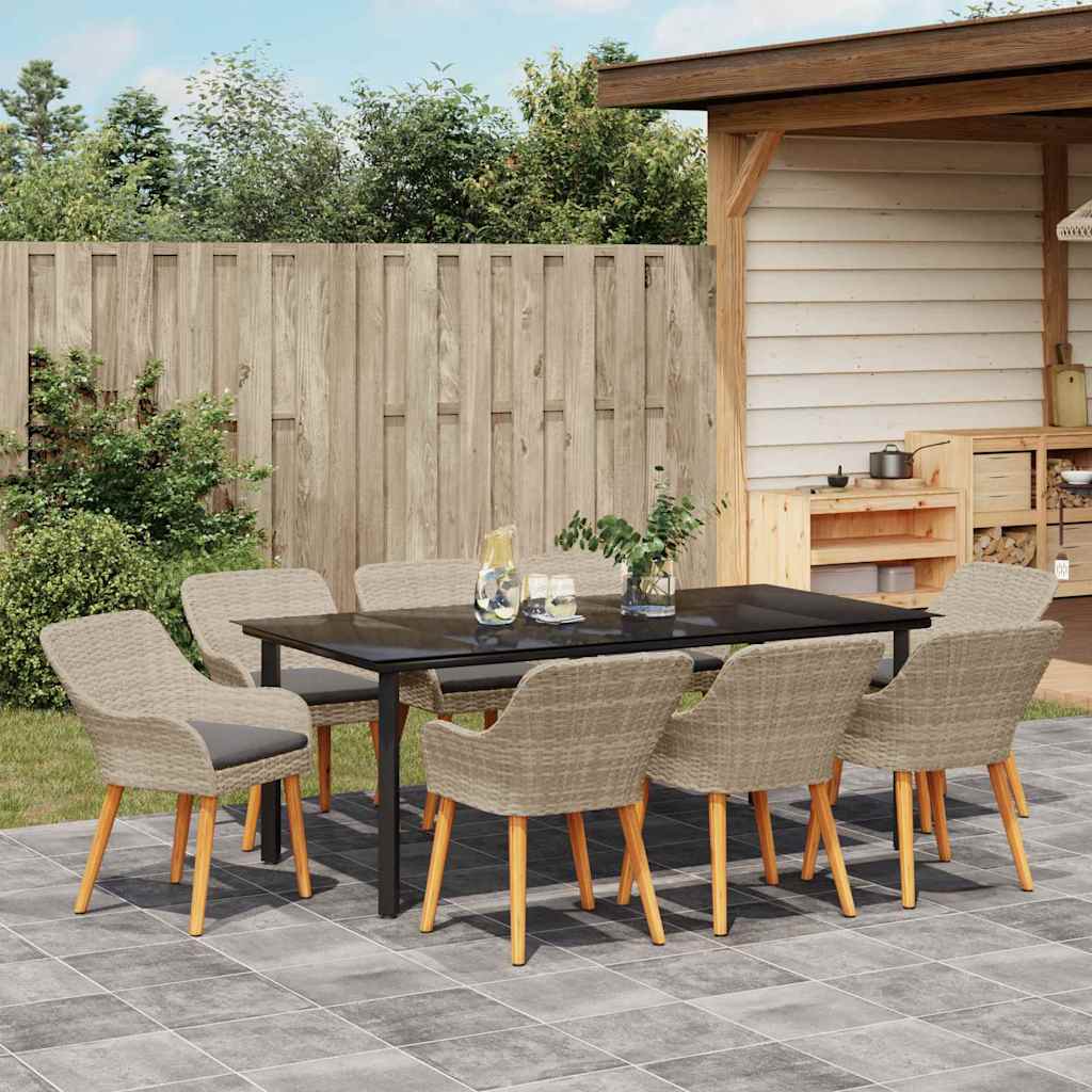 Tuin eettafelset met kussen 9 pcs Lichtgrijs poly rattan is nu te koop bij PeponiXL, paradijselijk wonen!