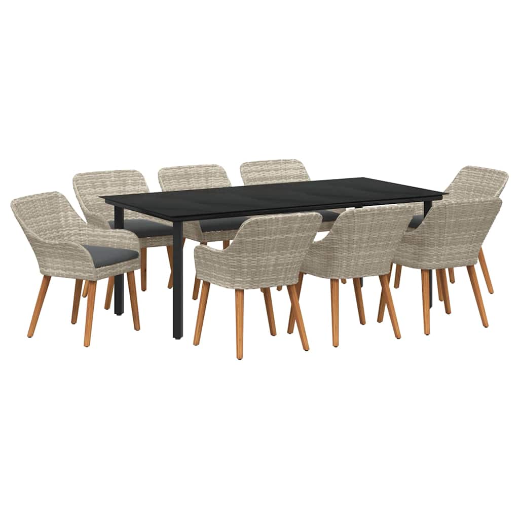 Tuin eettafelset met kussen 9 pcs Lichtgrijs poly rattan is nu te koop bij PeponiXL, paradijselijk wonen!