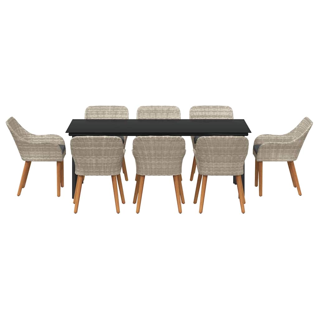Tuin eettafelset met kussen 9 pcs Lichtgrijs poly rattan is nu te koop bij PeponiXL, paradijselijk wonen!