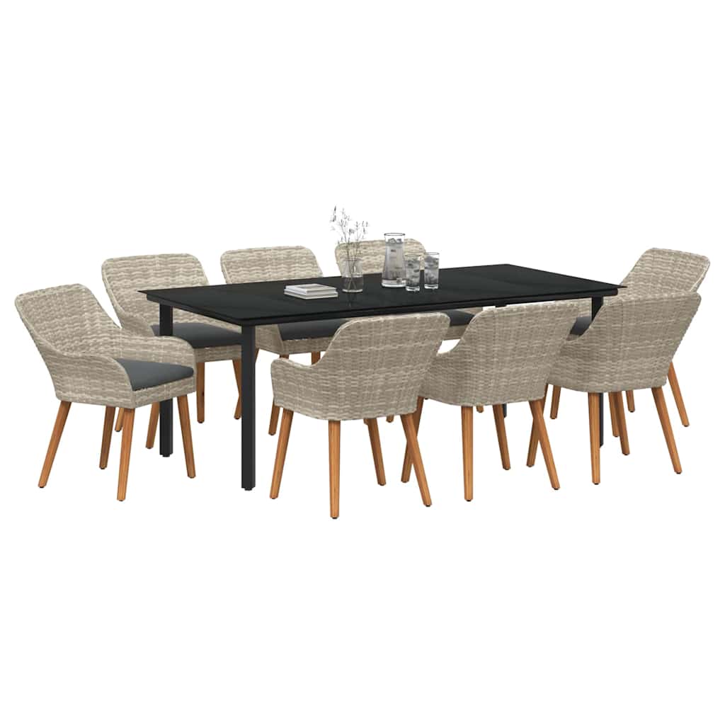 Tuin eettafelset met kussen 9 pcs Lichtgrijs poly rattan is nu te koop bij PeponiXL, paradijselijk wonen!