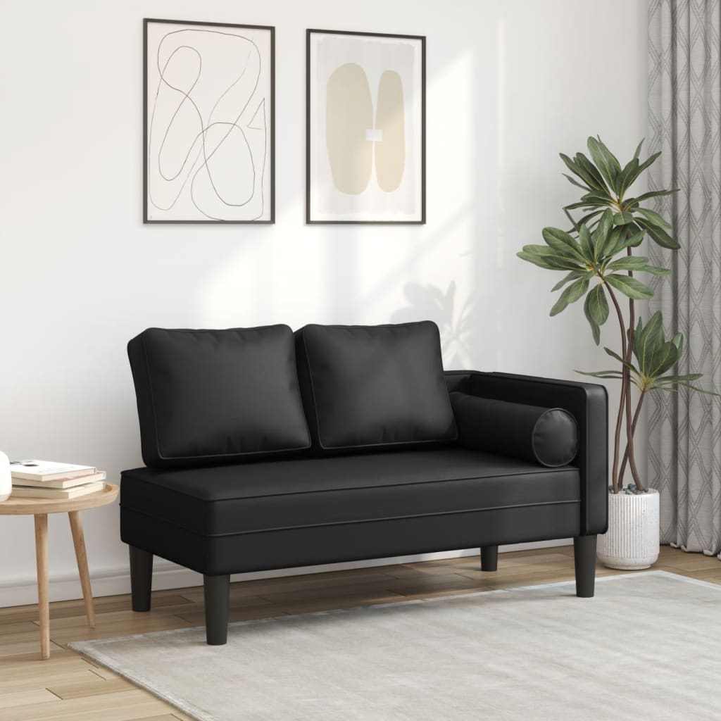 Chaise longue met kussens kunstleer zwart is nu te koop bij PeponiXL, paradijselijk wonen!