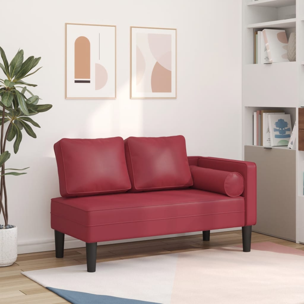 Chaise longue met kussens kunstleer wijnrood is nu te koop bij PeponiXL, paradijselijk wonen!