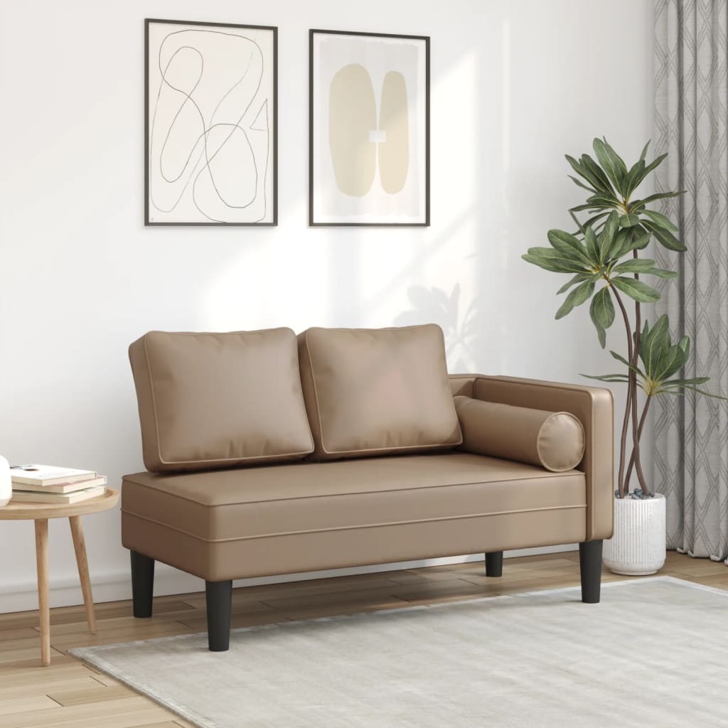 Chaise longue met kussens kunstleer cappuccino is nu te koop bij PeponiXL, paradijselijk wonen!