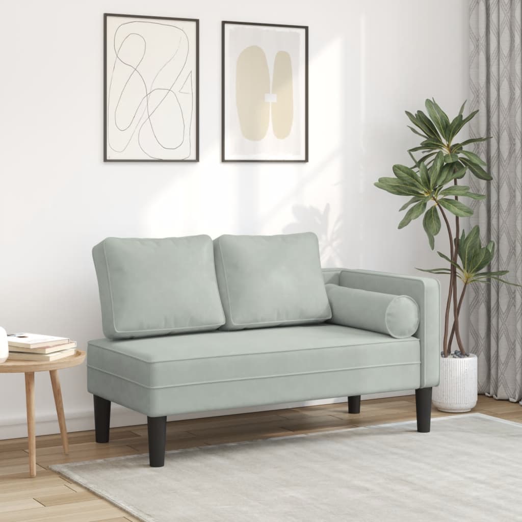 Chaise longue met kussens fluweel lichtgrijs is nu te koop bij PeponiXL, paradijselijk wonen!