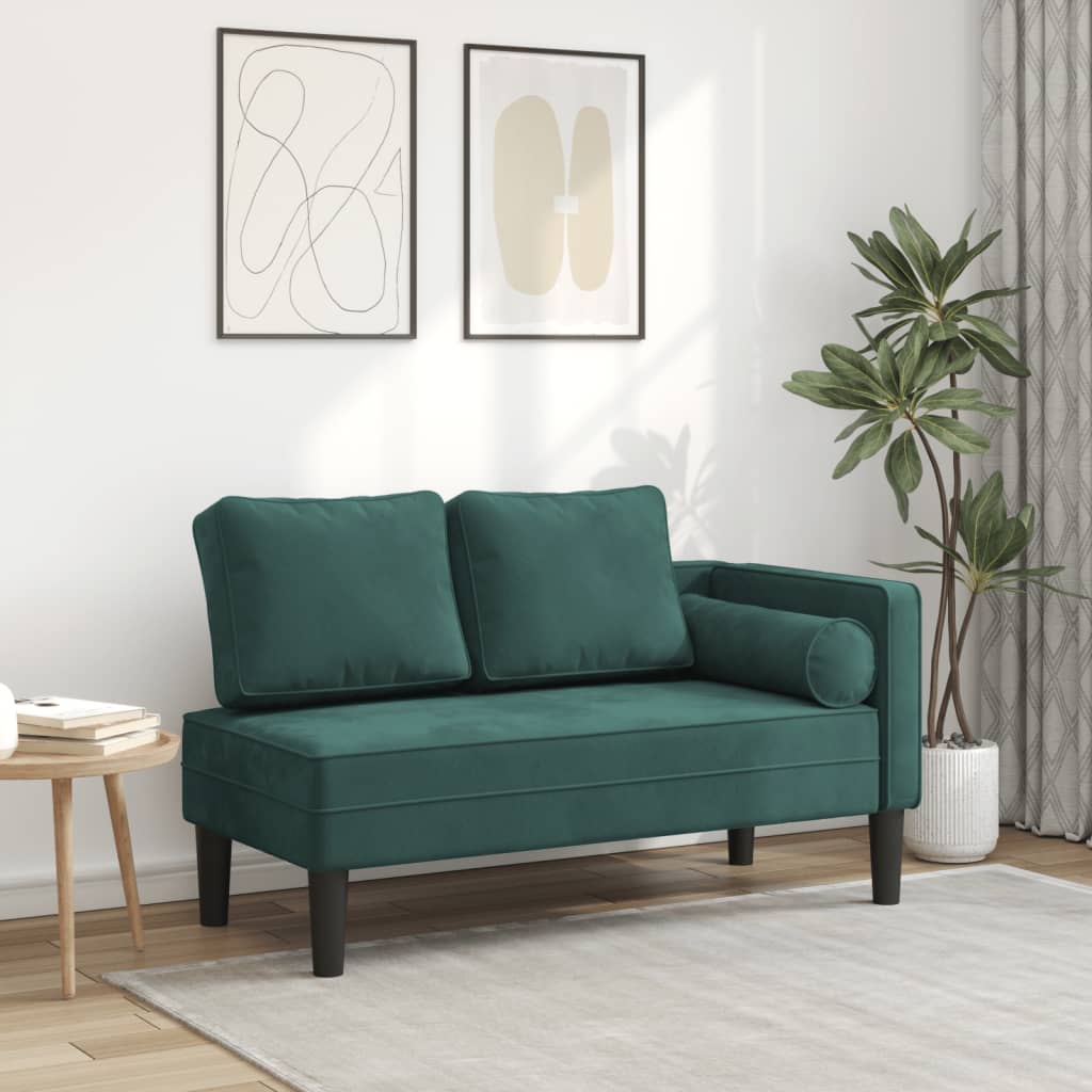 Chaise longue met kussens fluweel donkergroen is nu te koop bij PeponiXL, paradijselijk wonen!