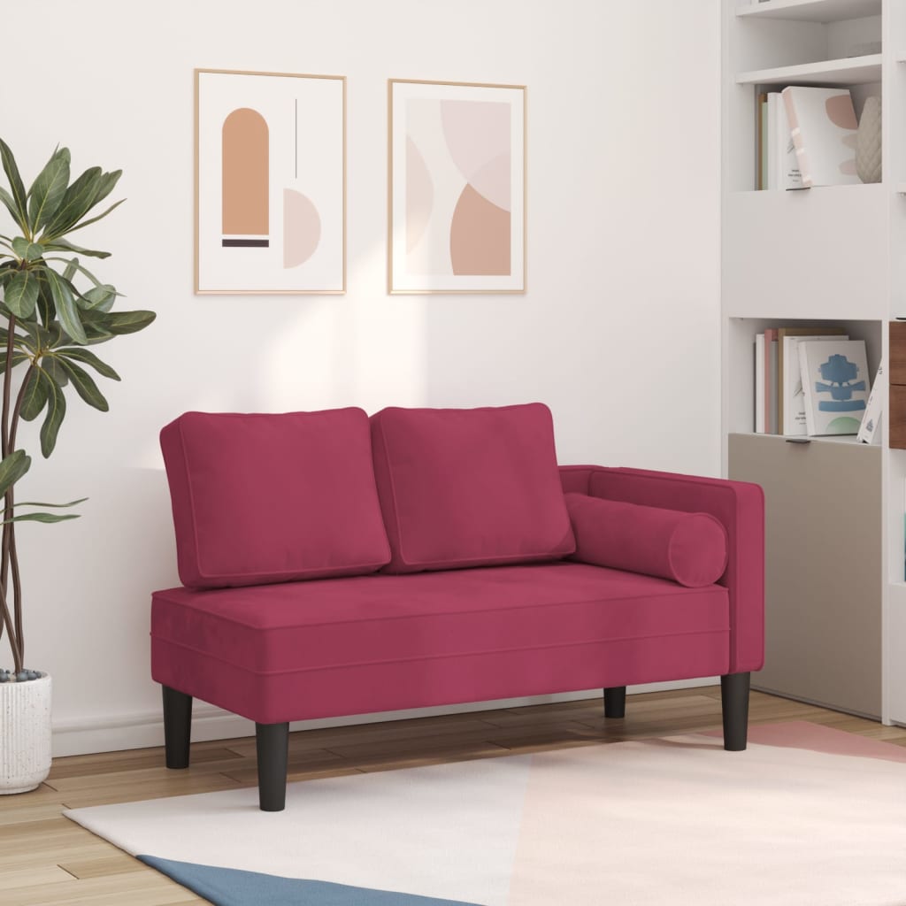 Chaise longue met kussens fluweel wijnrood is nu te koop bij PeponiXL, paradijselijk wonen!