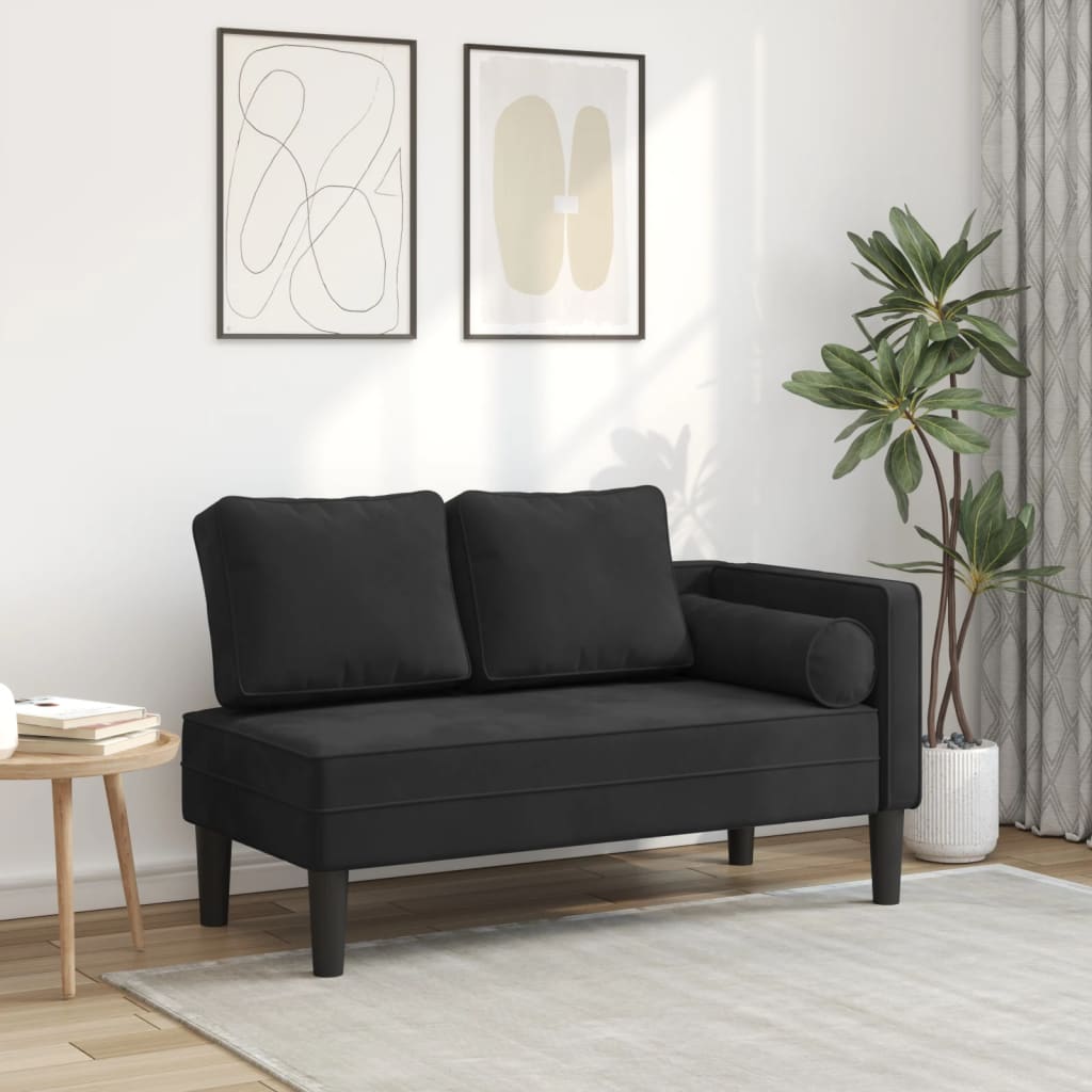 Chaise longue met kussens fluweel zwart is nu te koop bij PeponiXL, paradijselijk wonen!