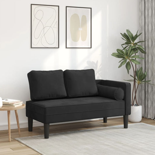 Chaise longue met kussens fluweel zwart is nu te koop bij PeponiXL, paradijselijk wonen!