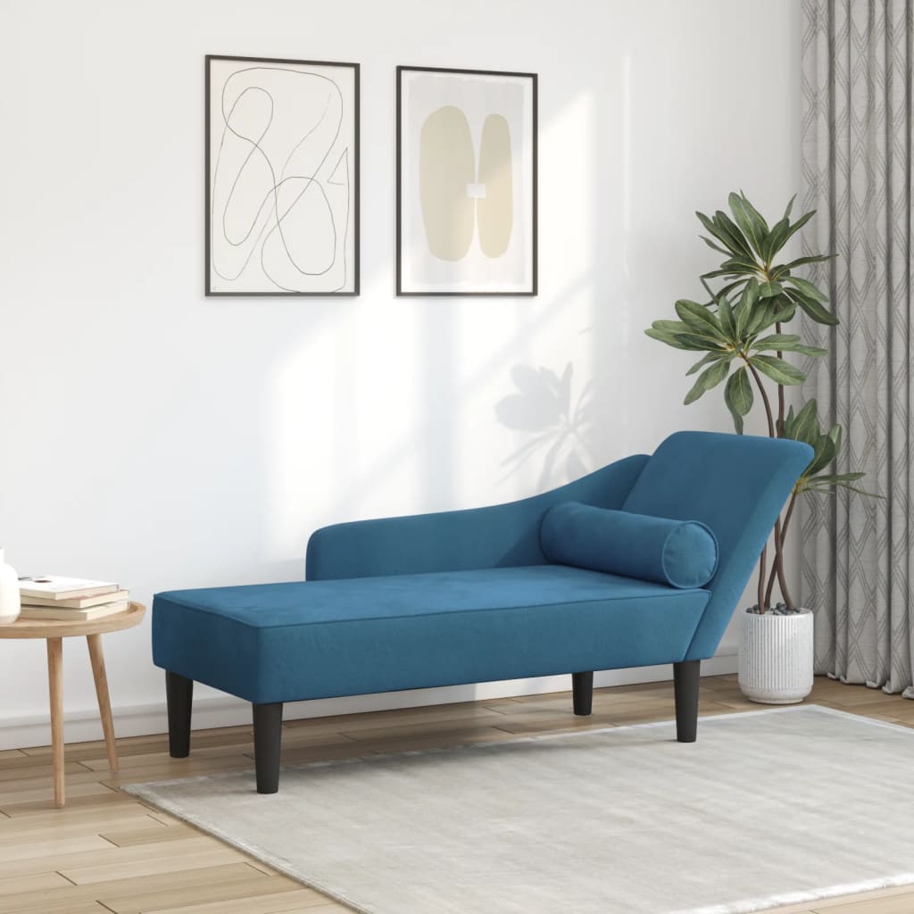 Chaise longue met kussens fluweel blauw is nu te koop bij PeponiXL, paradijselijk wonen!
