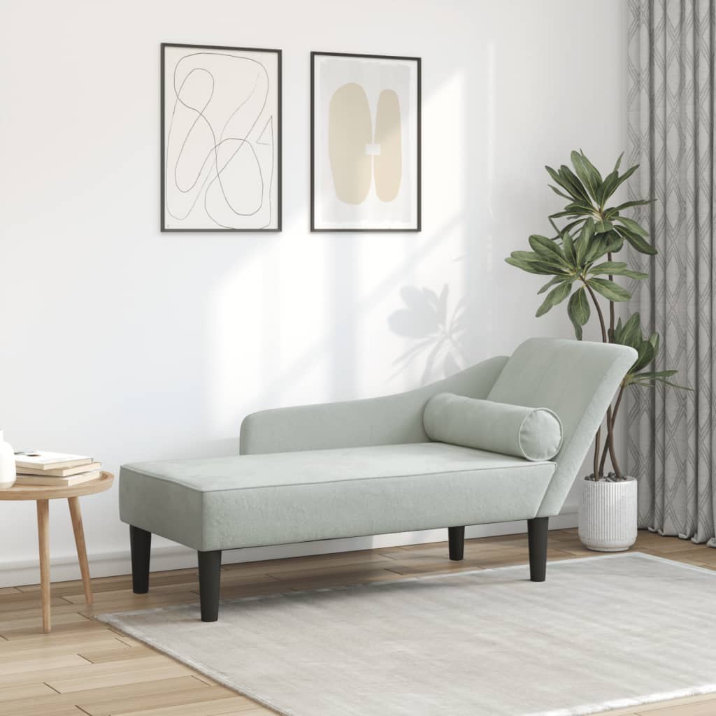 Chaise longue met kussens fluweel lichtgrijs is nu te koop bij PeponiXL, paradijselijk wonen!